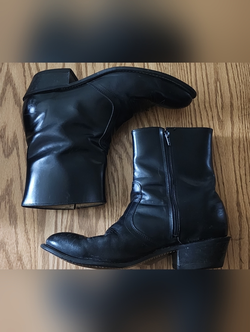 Leather Cowboy Boots Mens Size 10 Black Zipper Western Biker - Picture 4 of 11